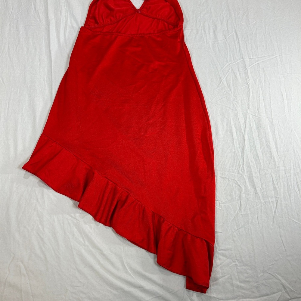 Electric Lingerie Vintage Y2K Red Asymmetrical Ruffle Hem Night Gown Slip OSFA - Picture 6 of 10